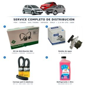 Kit Distribución Completo INA (con bomba, poli-V y refrigerante) | Fox Suran Gol Trend Voyage Golf (todos CFZ/BAH 1.6 8V)